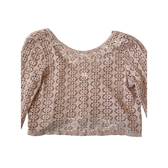 Free People Beach Women's Large Long Sleeve Mesh Open Knit Crop Top Mermaidcore - Picture 2 of 6